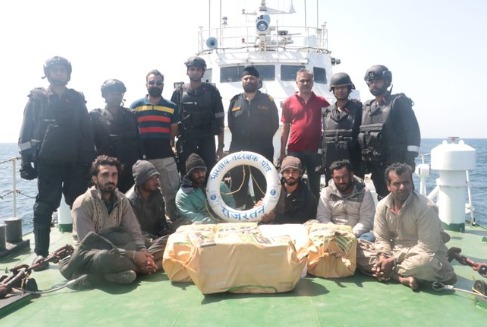 'Indian Coast Guard intercepted a Pakistani boat carrying narcotics worth ap'
